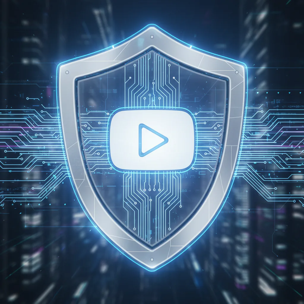 Security shield and YouTube logo representation