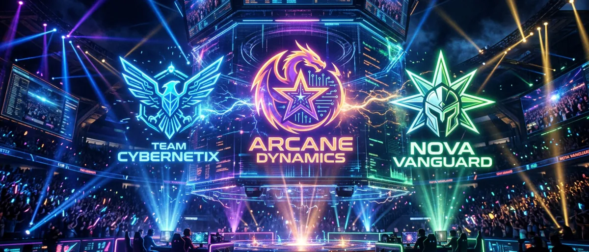 Futuristic logos facing off in a digital arena