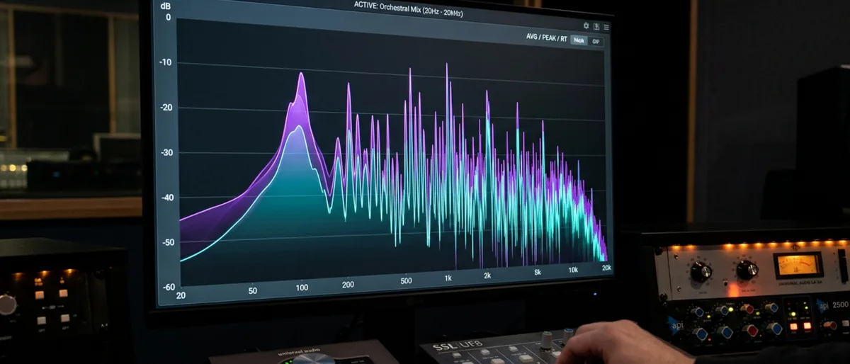 High-fidelity audio spectrum analyzer showing minute details of a musical wave
